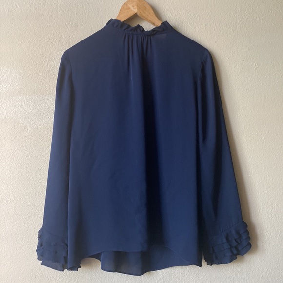 Rebecca Taylor Silk Double Georgette Ruffle Top in Navy size 12 - Picture 10 of 16